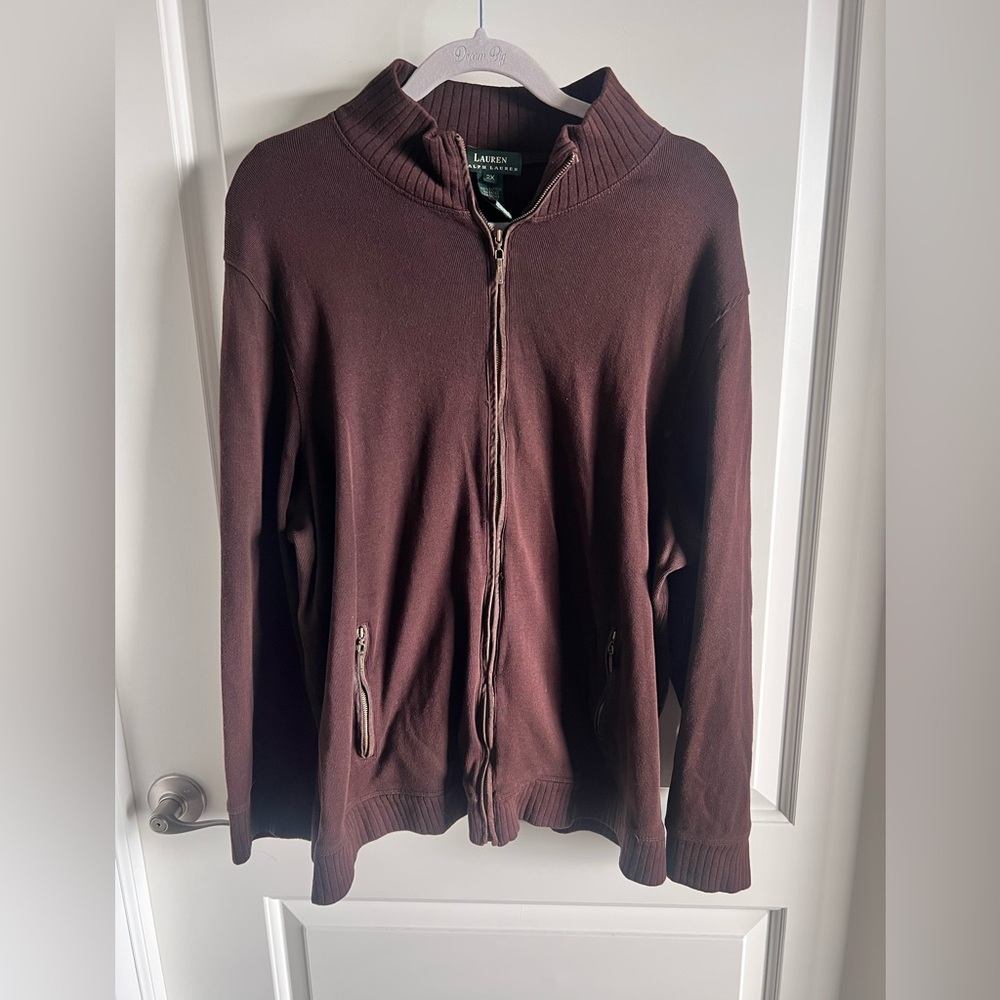Lauren Ralph Lauren Dark Brown Zip-Up Sweater 2X